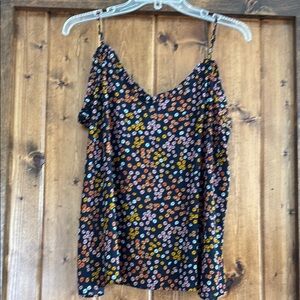 Floral Women's Top - Navy with Multicolor Flowers